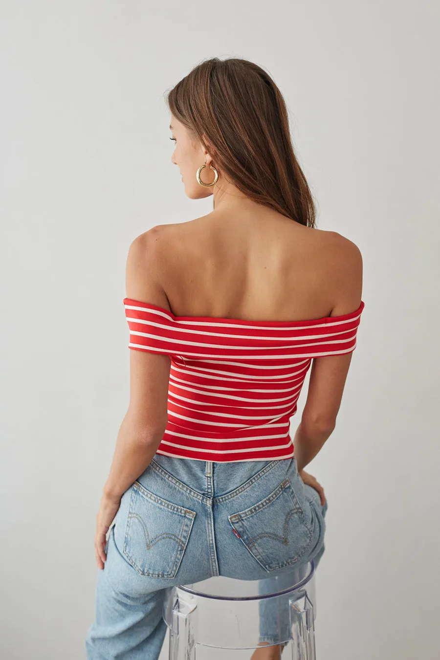 Tika Off the Shoulder Striped Crop Top mall stroll