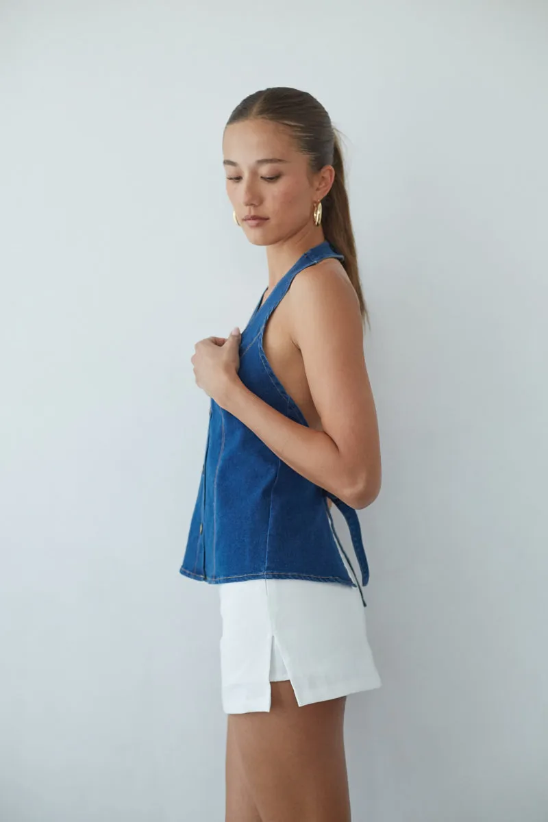 Tina Button Up Halter Tank Top trend now