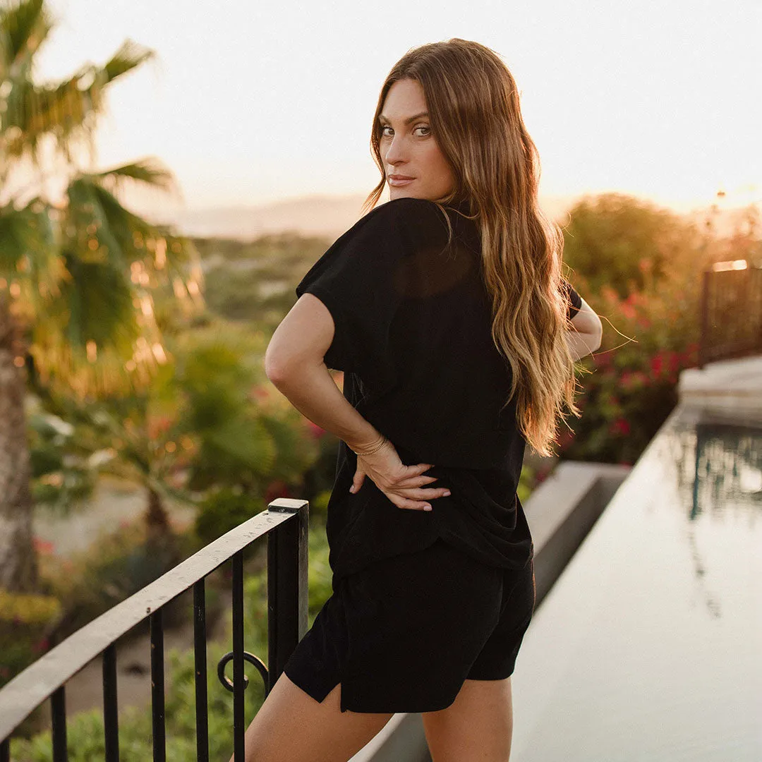 Track Shorts, Black Terry light drape