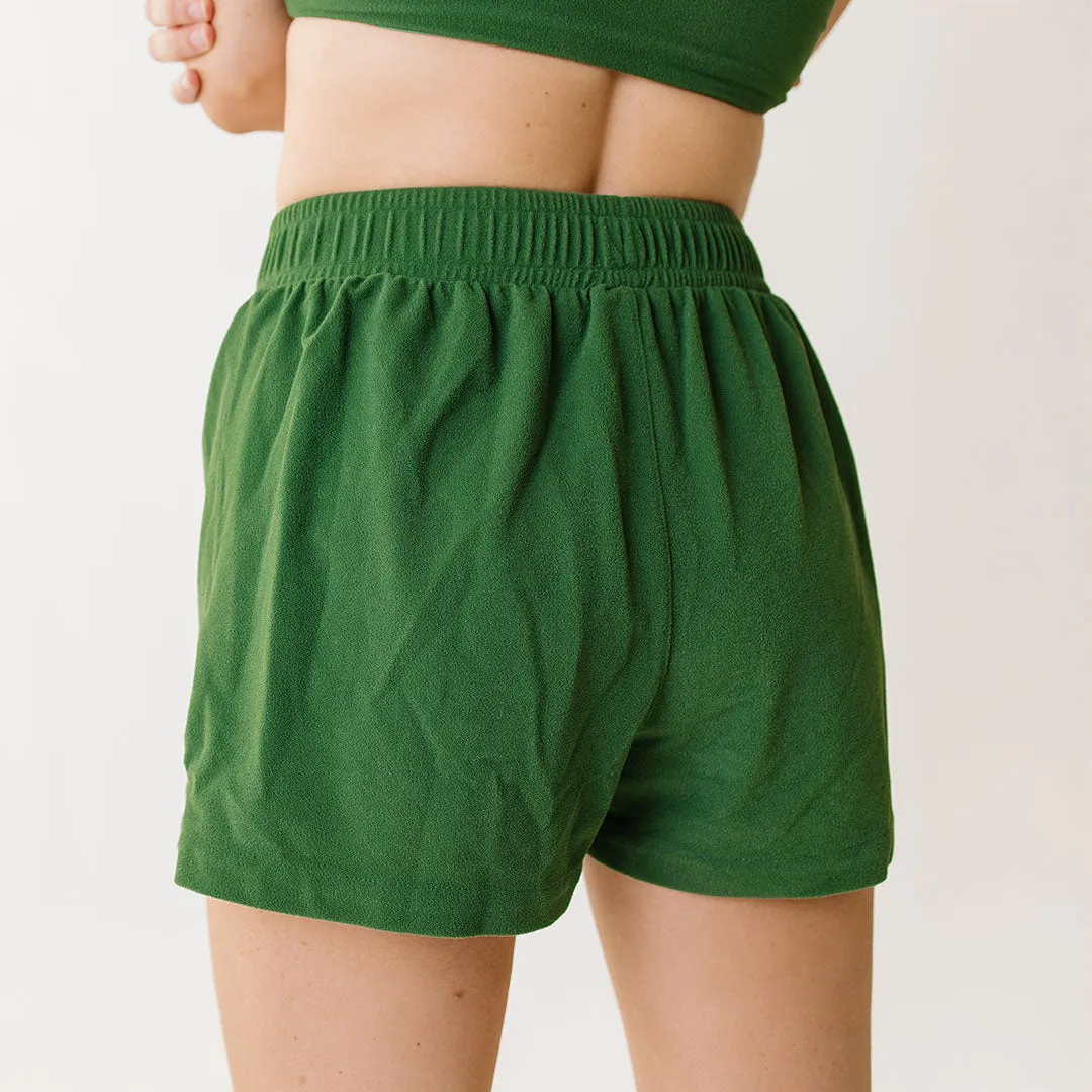 Track Shorts, Palm Green Terry warm blush