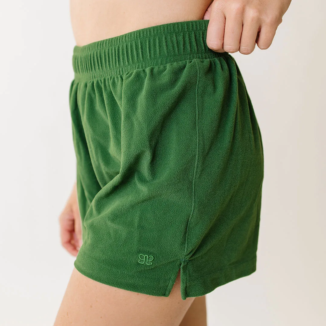 Track Shorts, Palm Green Terry warm blush
