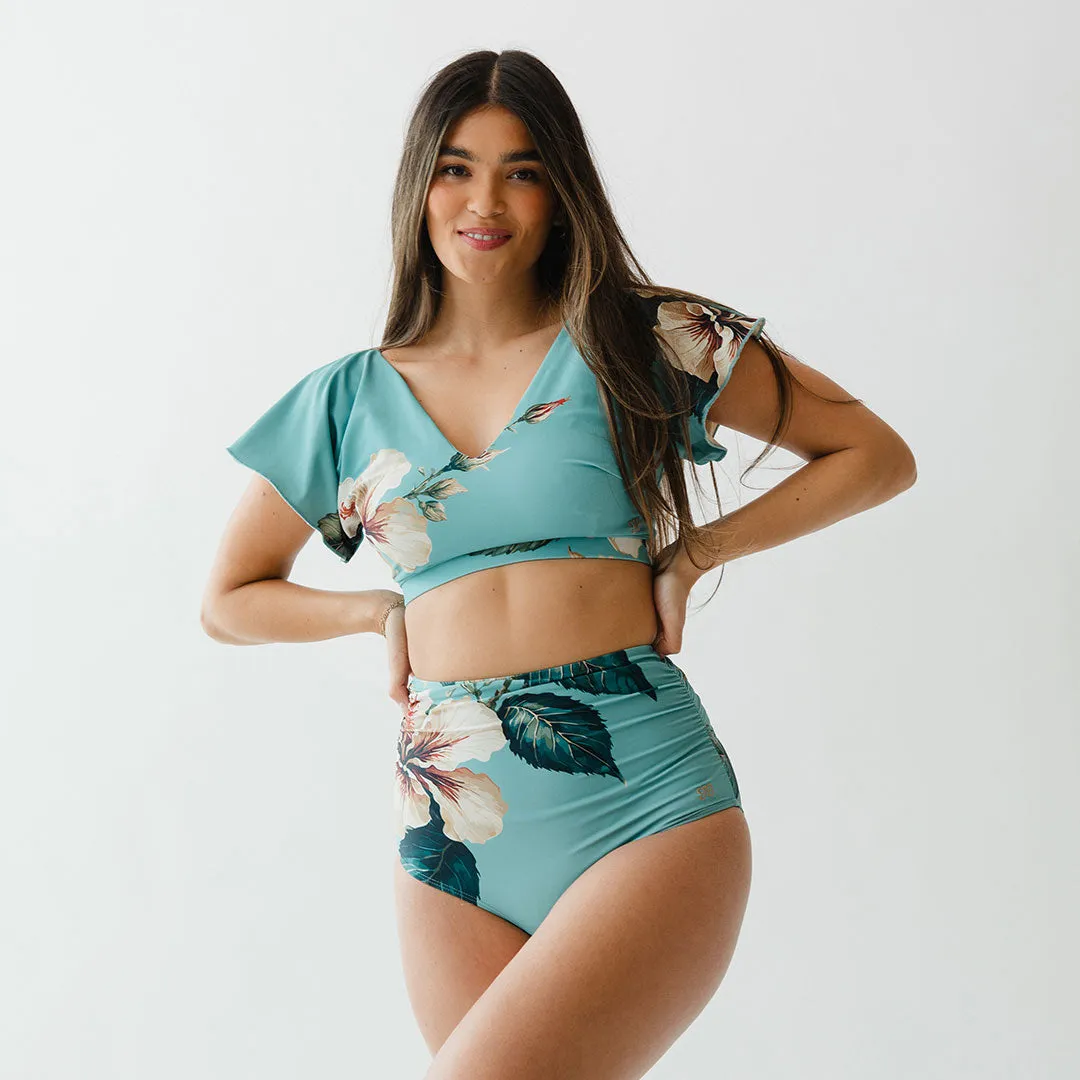 Turquoise Rica Ruched High-Waisted Bottoms shade vibe