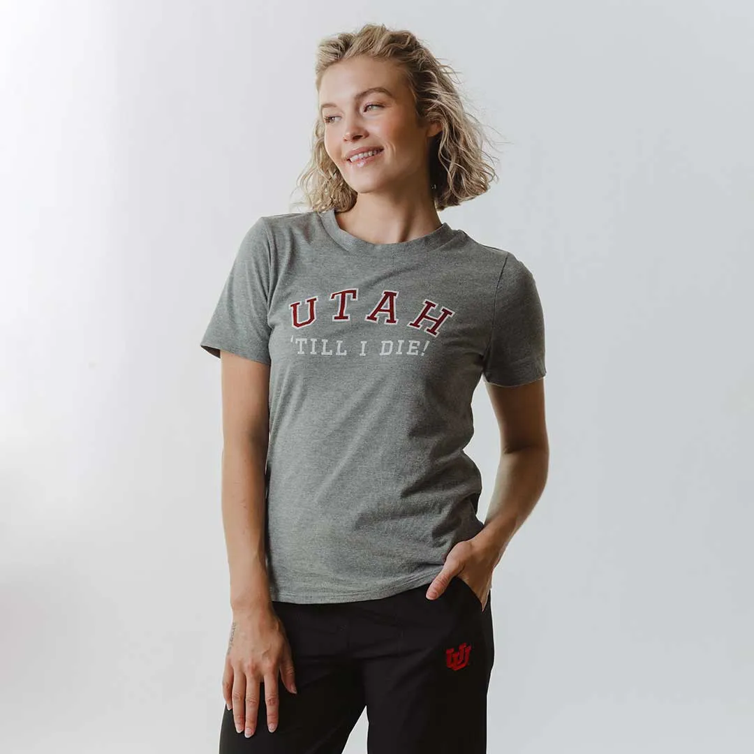 Utah Boyfriend Tee, Grey Till I Die white safe