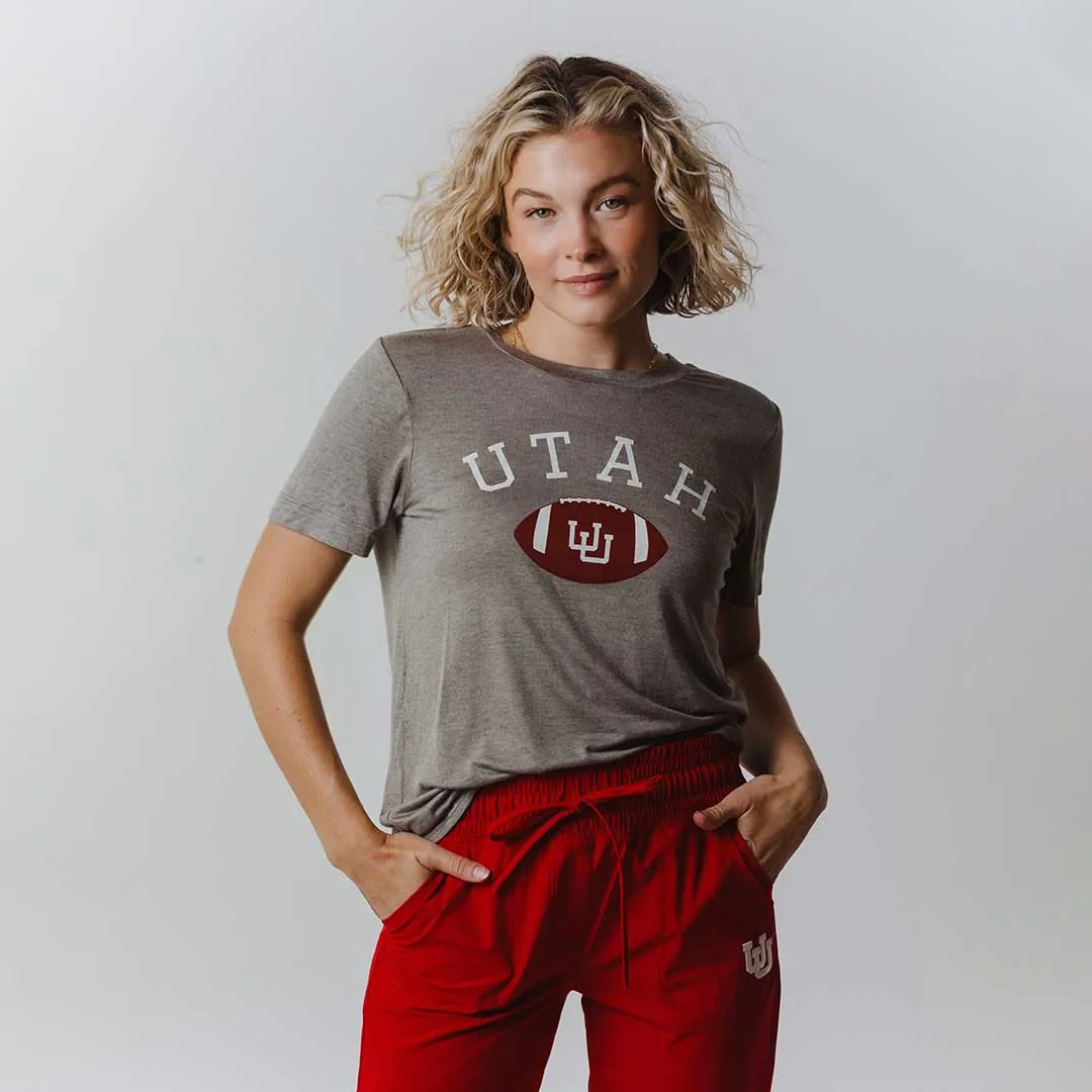 Utah Boyfriend Tee, Grey U of U Football bold font