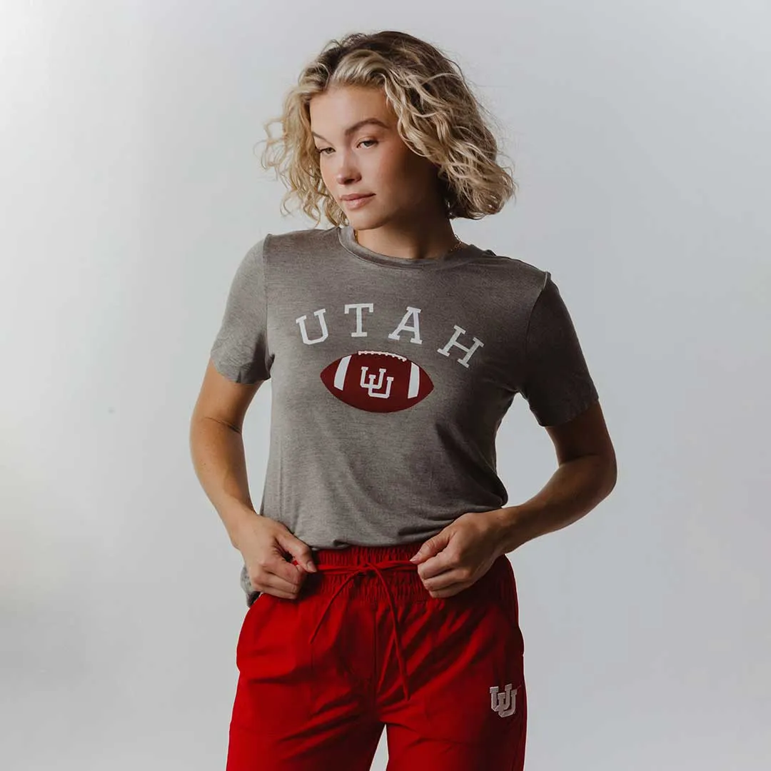 Utah Boyfriend Tee, Grey U of U Football bold font