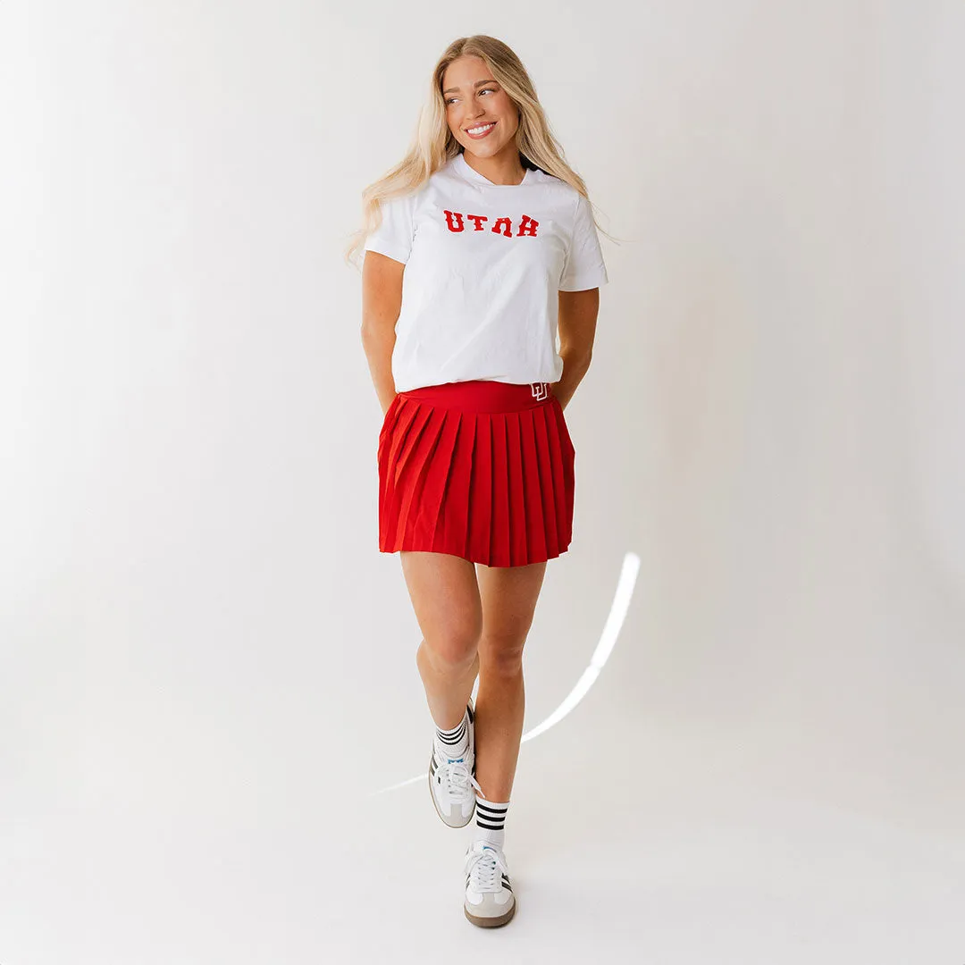 Utah Boyfriend Tee, White Crimson Western round neck