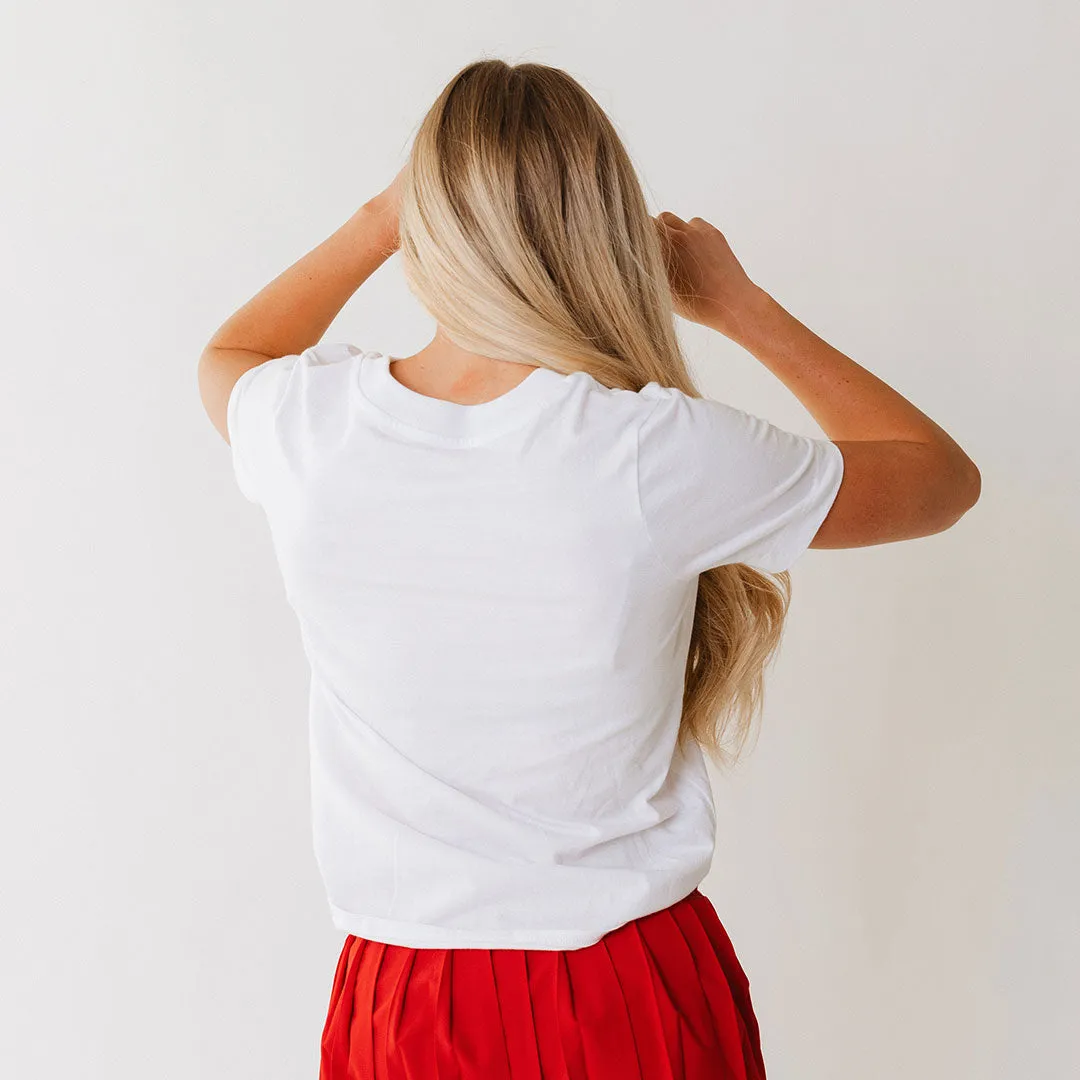 Utah Boyfriend Tee, White Crimson Western round neck
