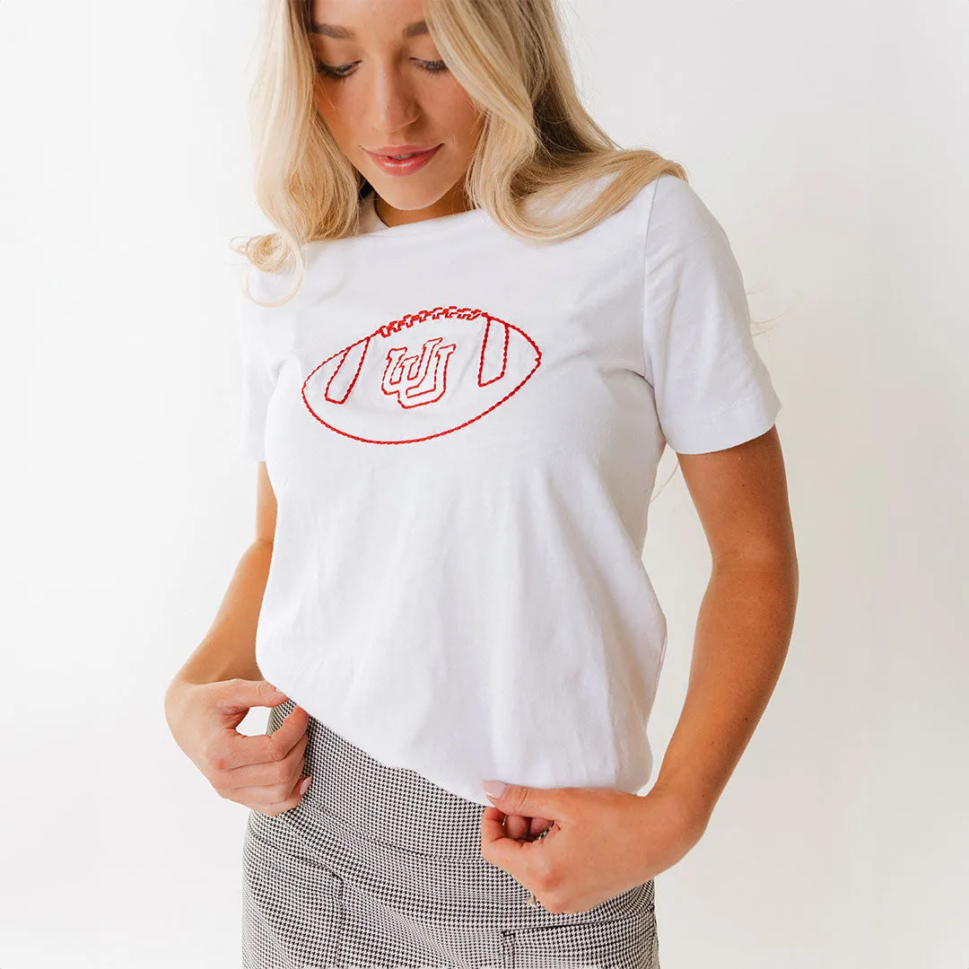 Utah Embroidered Boyfriend Tee, White Football weekend chill