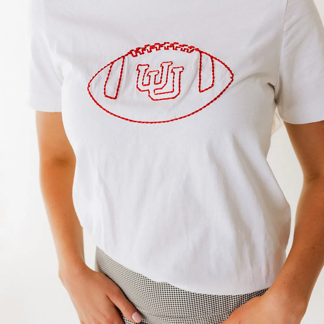Utah Embroidered Boyfriend Tee, White Football weekend chill