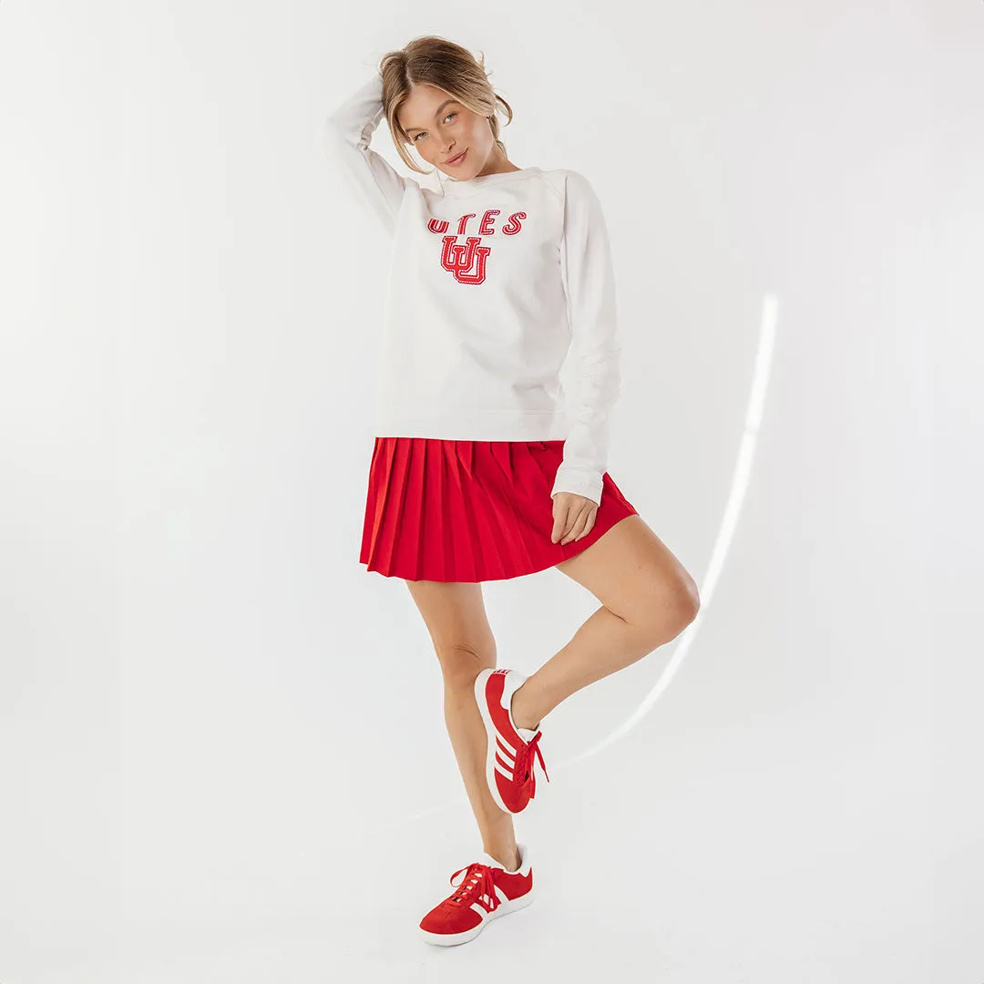 Utah Embroidered Campus Crew, White Utah UU retro vibe