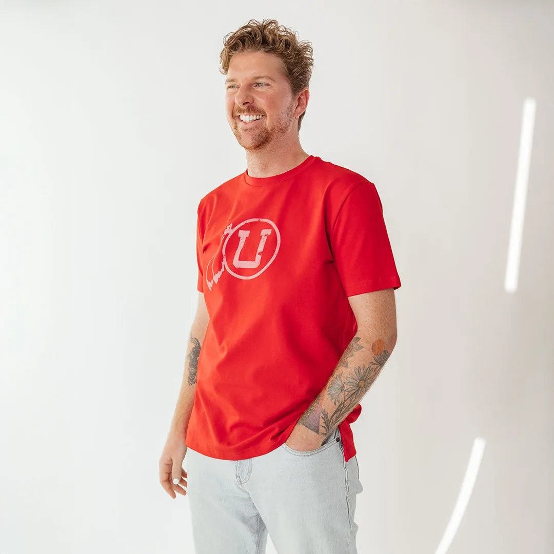Utah Men's Classic Tee, Crimson Feather wide pant