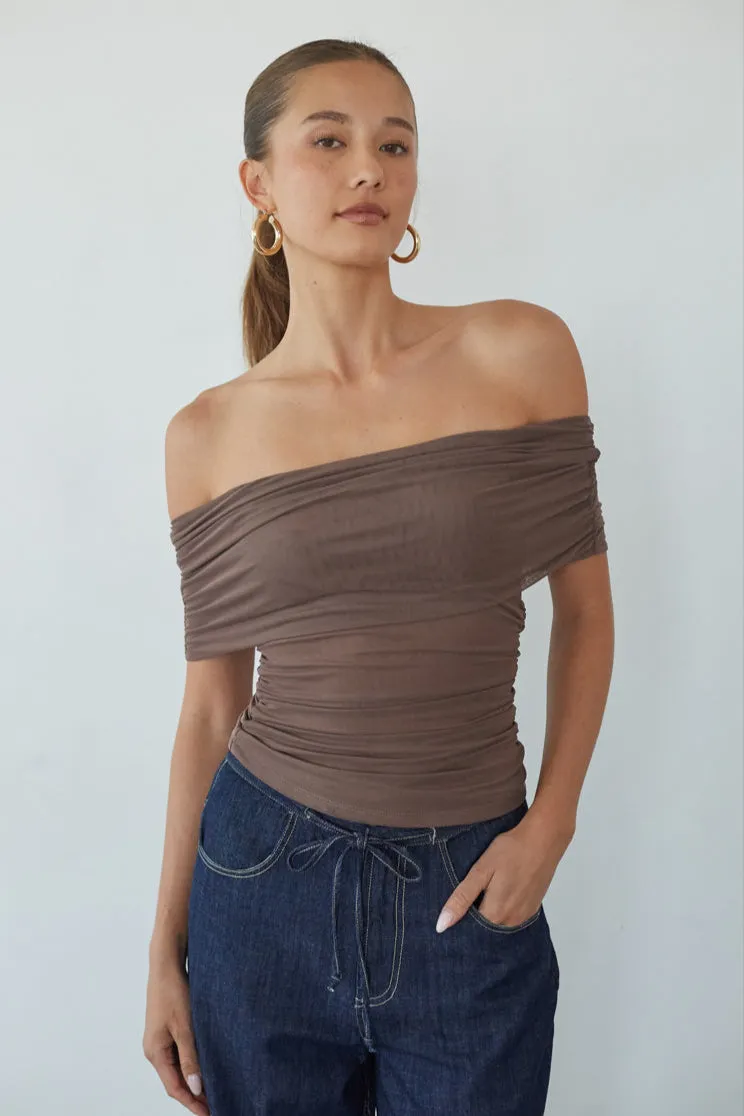 Vada Off the Shoulder Mesh Top breath feel