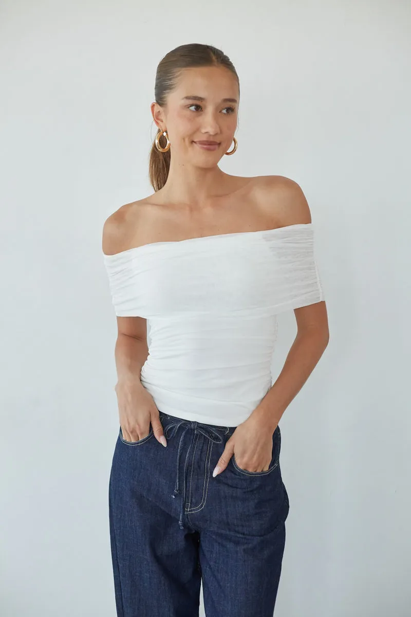 Vada Off the Shoulder Mesh Top breath feel