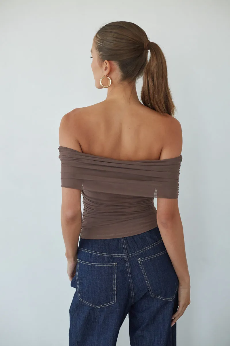 Vada Off the Shoulder Mesh Top breath feel