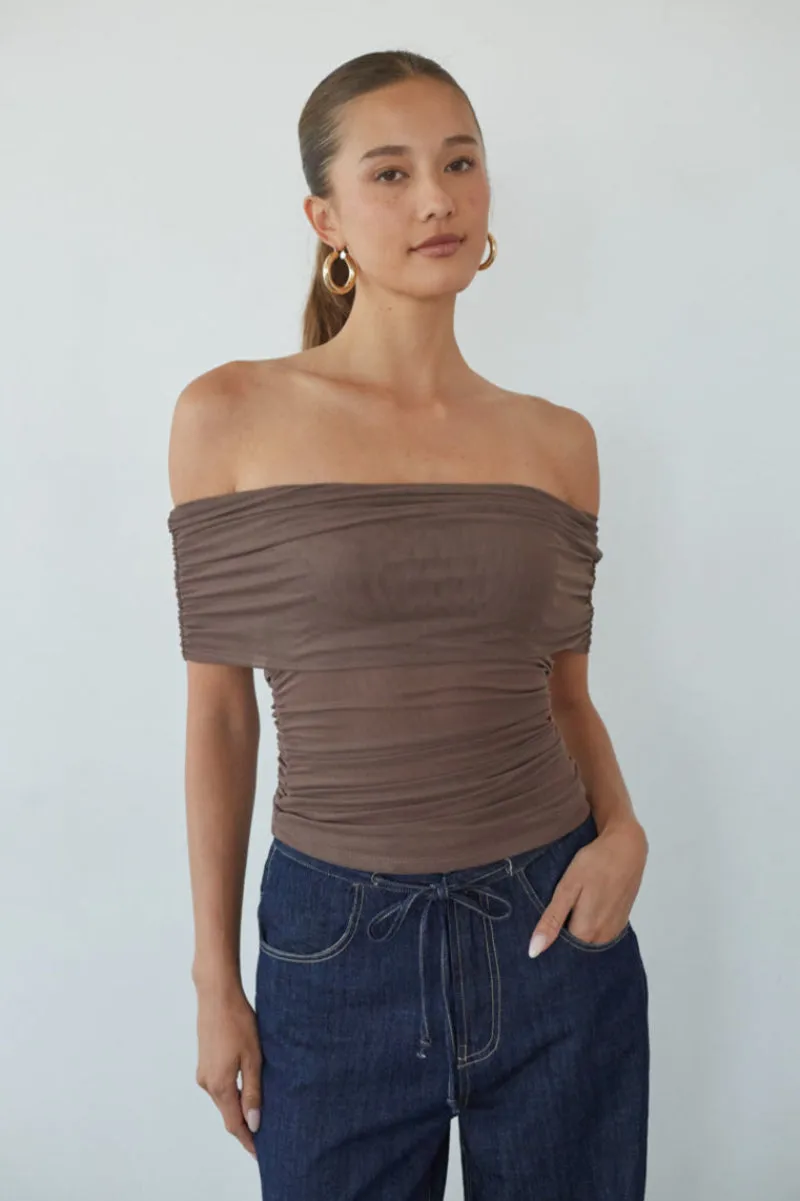 Vada Off the Shoulder Mesh Top breath feel
