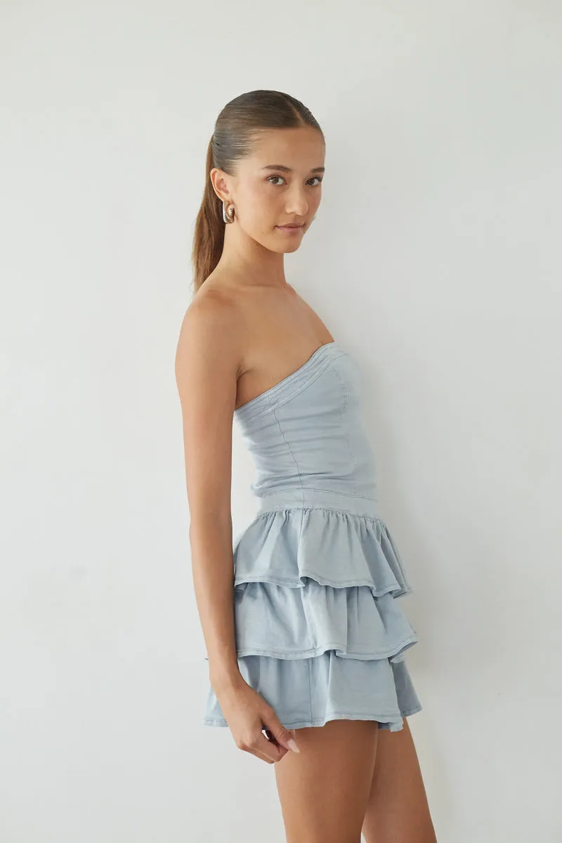 Venus Strapless Ruffle Mini Dress nordic calm