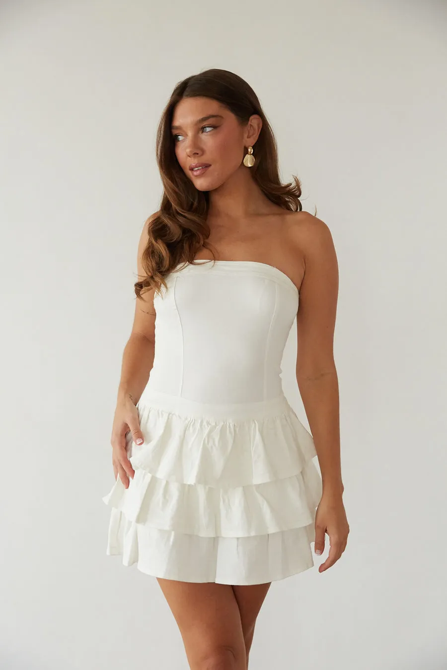 Venus Strapless Ruffle Mini Dress nordic calm