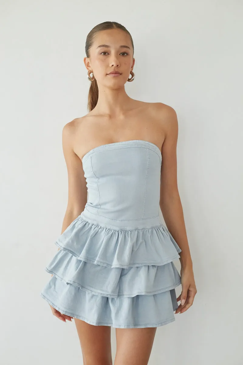 Venus Strapless Ruffle Mini Dress nordic calm