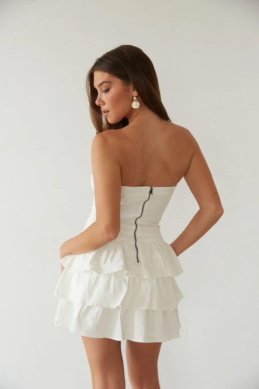 Venus Strapless Ruffle Mini Dress nordic calm