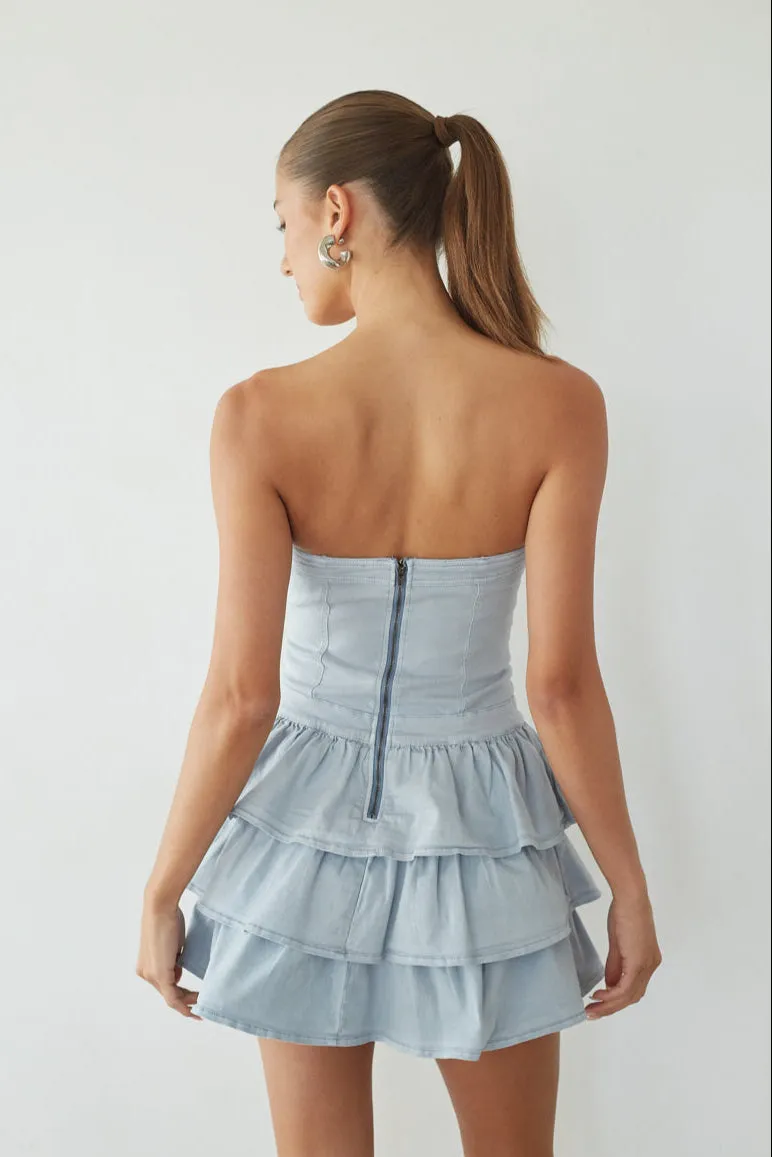 Venus Strapless Ruffle Mini Dress nordic calm