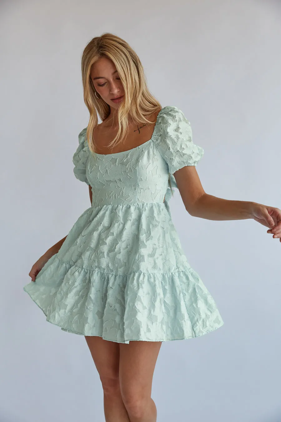 Whitley Tie Back Puff Sleeve Babydoll Mini Dress snow cream