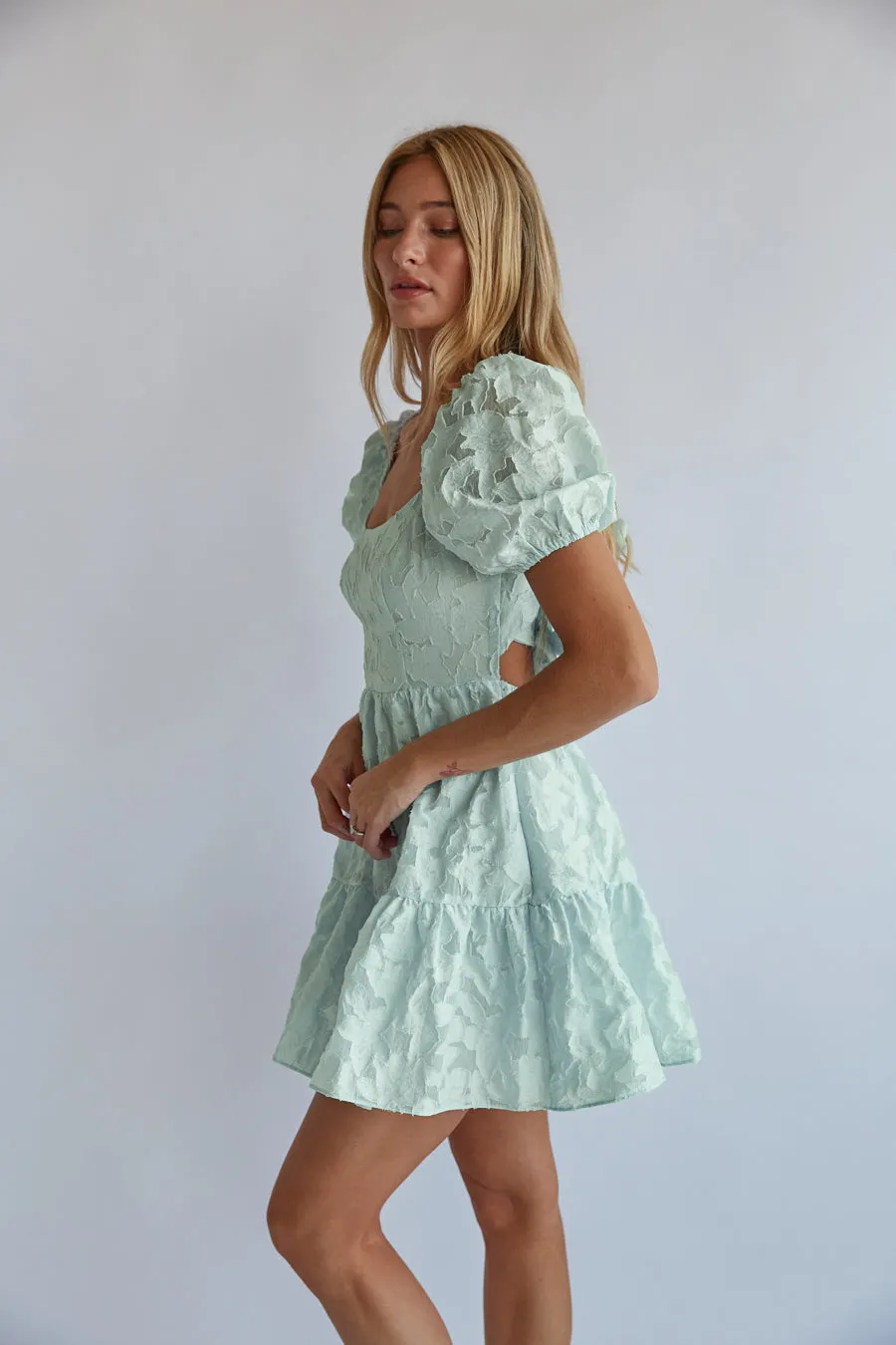 Whitley Tie Back Puff Sleeve Babydoll Mini Dress snow cream
