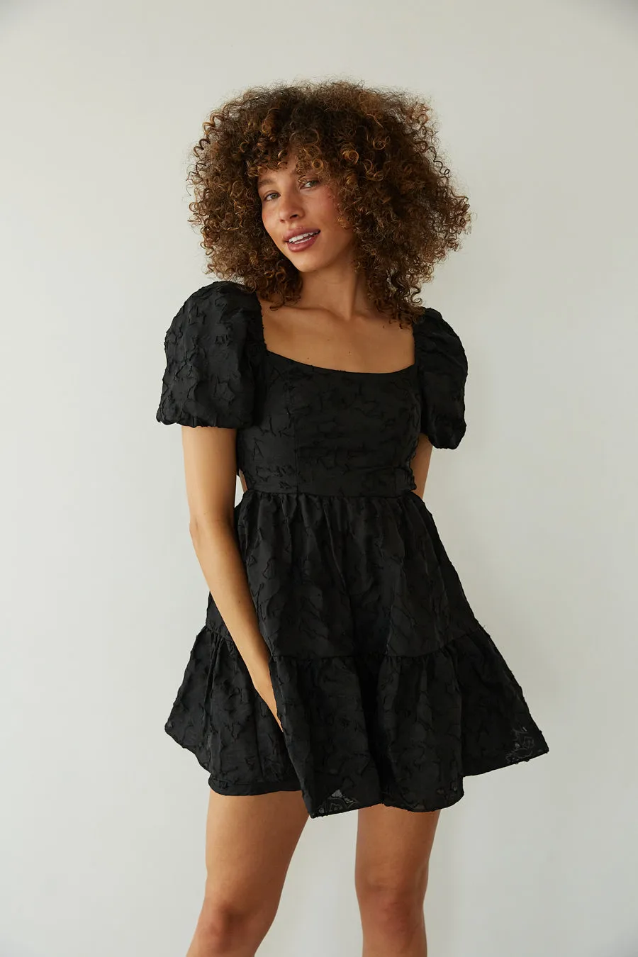 Whitley Tie Back Puff Sleeve Babydoll Mini Dress snow cream