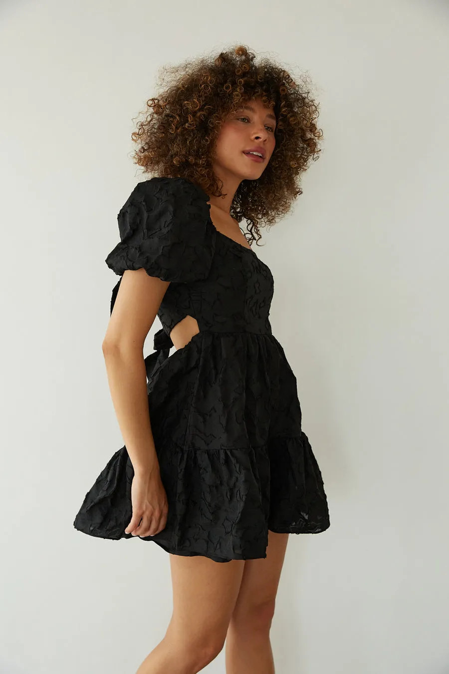 Whitley Tie Back Puff Sleeve Babydoll Mini Dress snow cream