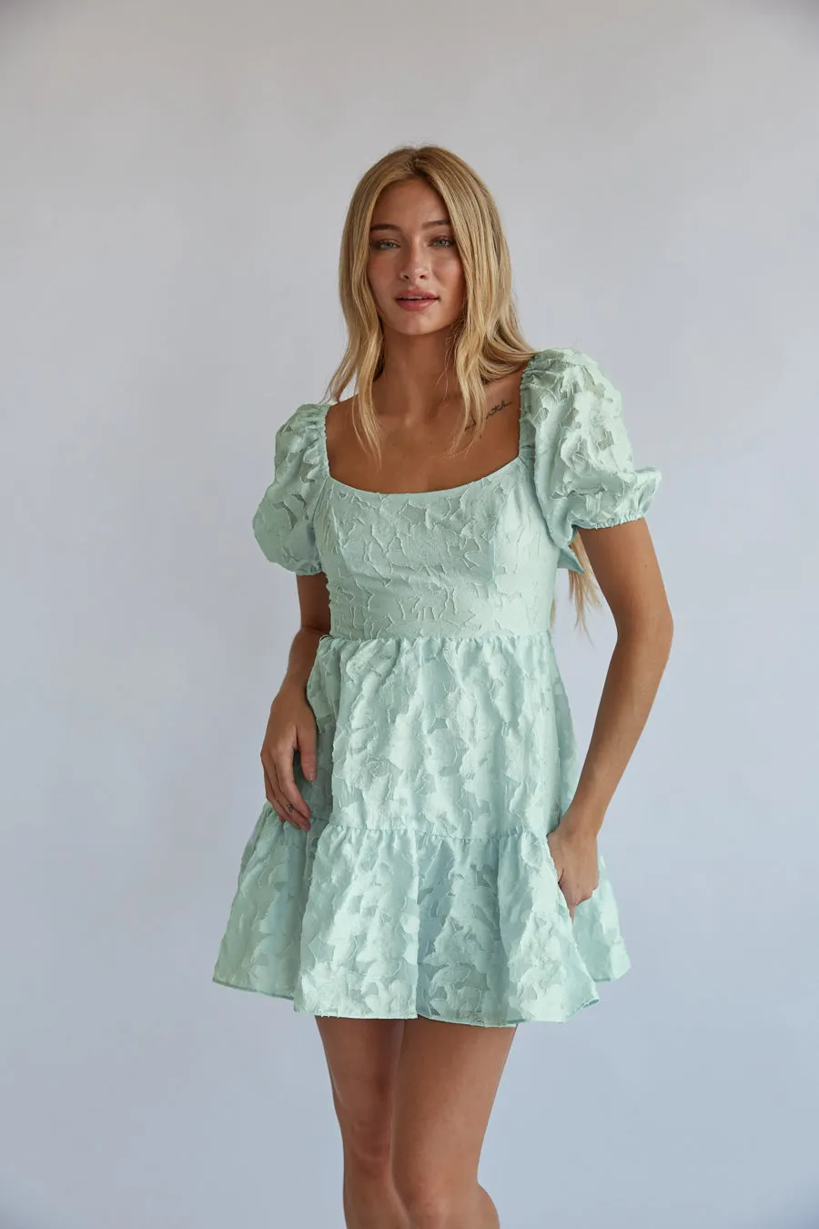 Whitley Tie Back Puff Sleeve Babydoll Mini Dress snow cream