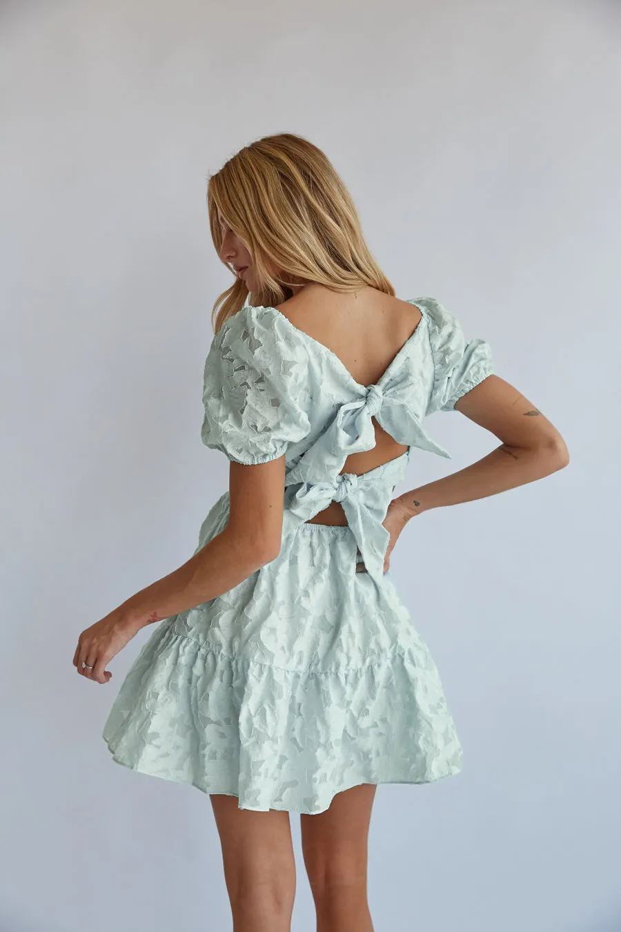Whitley Tie Back Puff Sleeve Babydoll Mini Dress snow cream