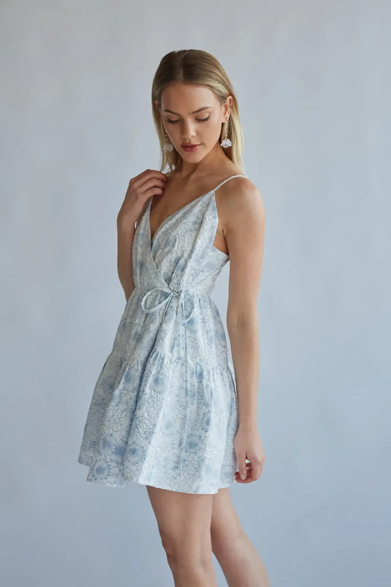 Whitney Floral Wrap Mini Dress linen base