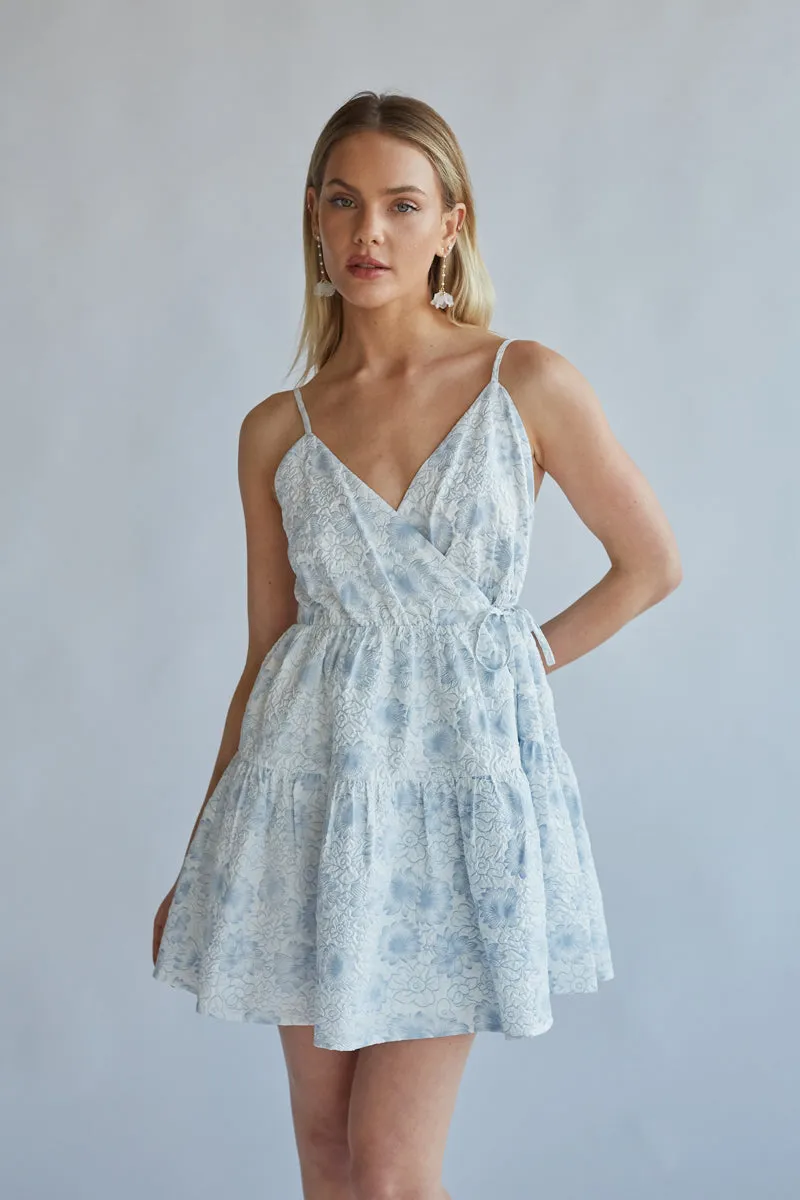 Whitney Floral Wrap Mini Dress linen base