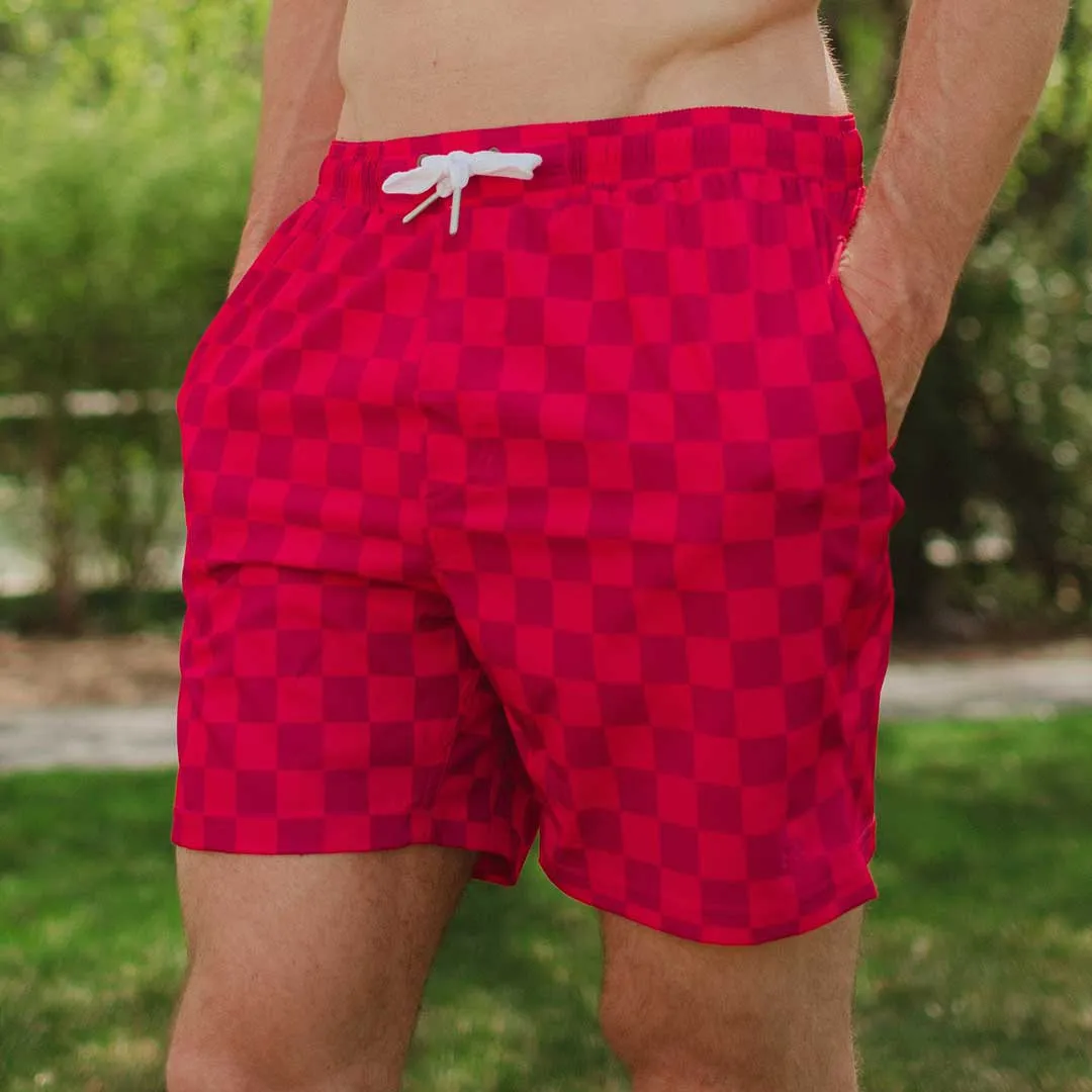 Wind and Sea Shorts 5" Inseam, Magenta Check calm mode
