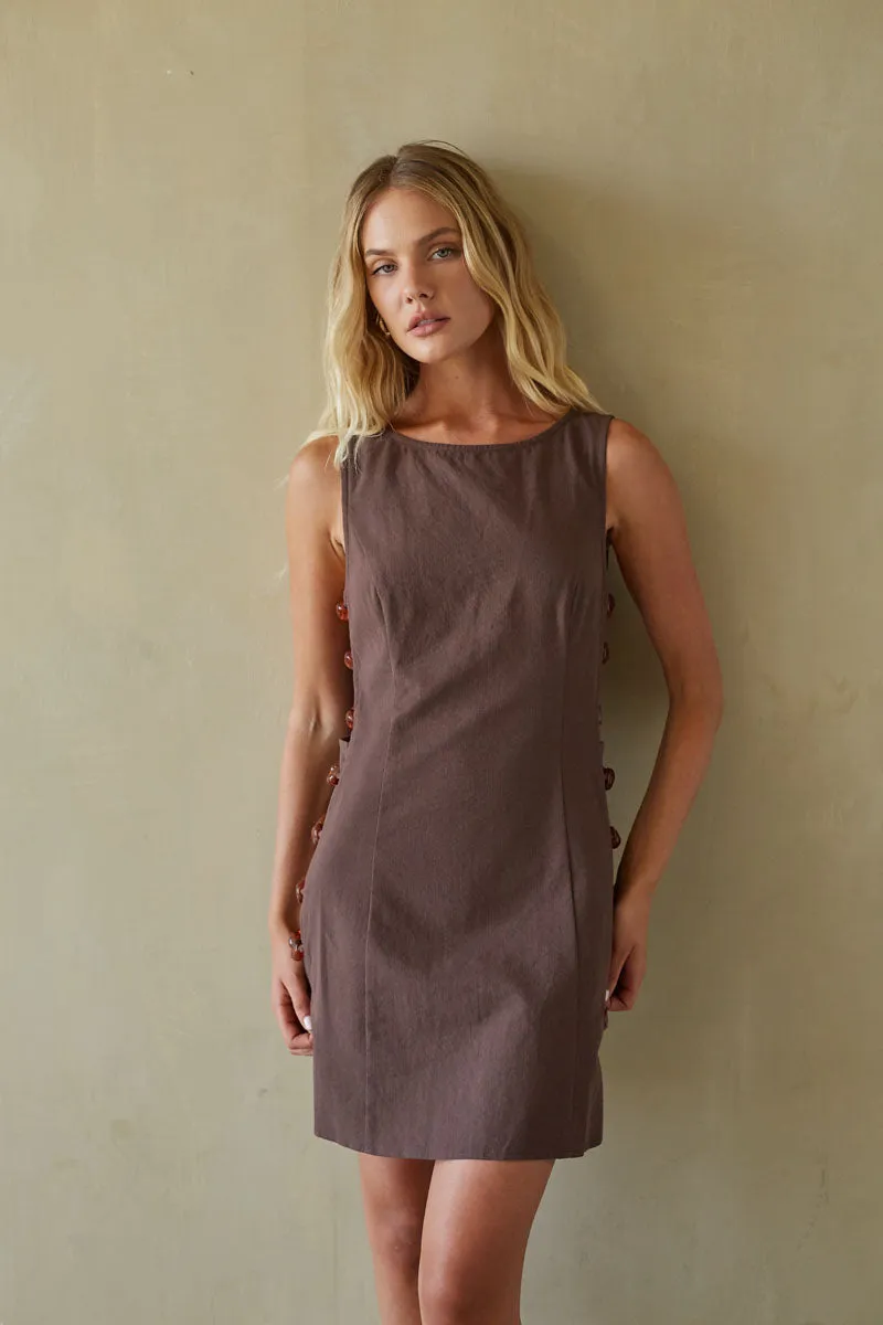 Zayla Beaded Mini Dress earth brown