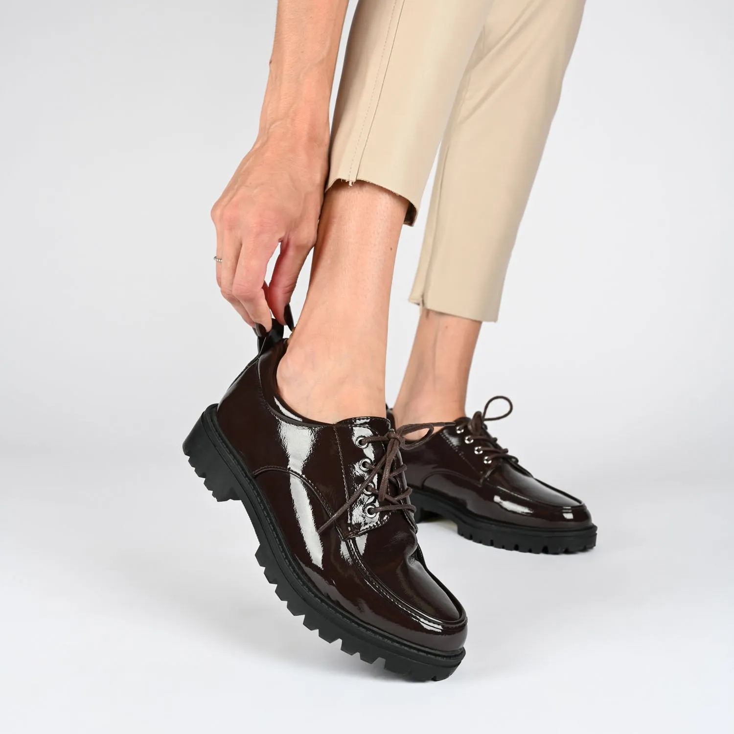 ZINA OXFORD LOAFER FLATS IN PATENT school friendly